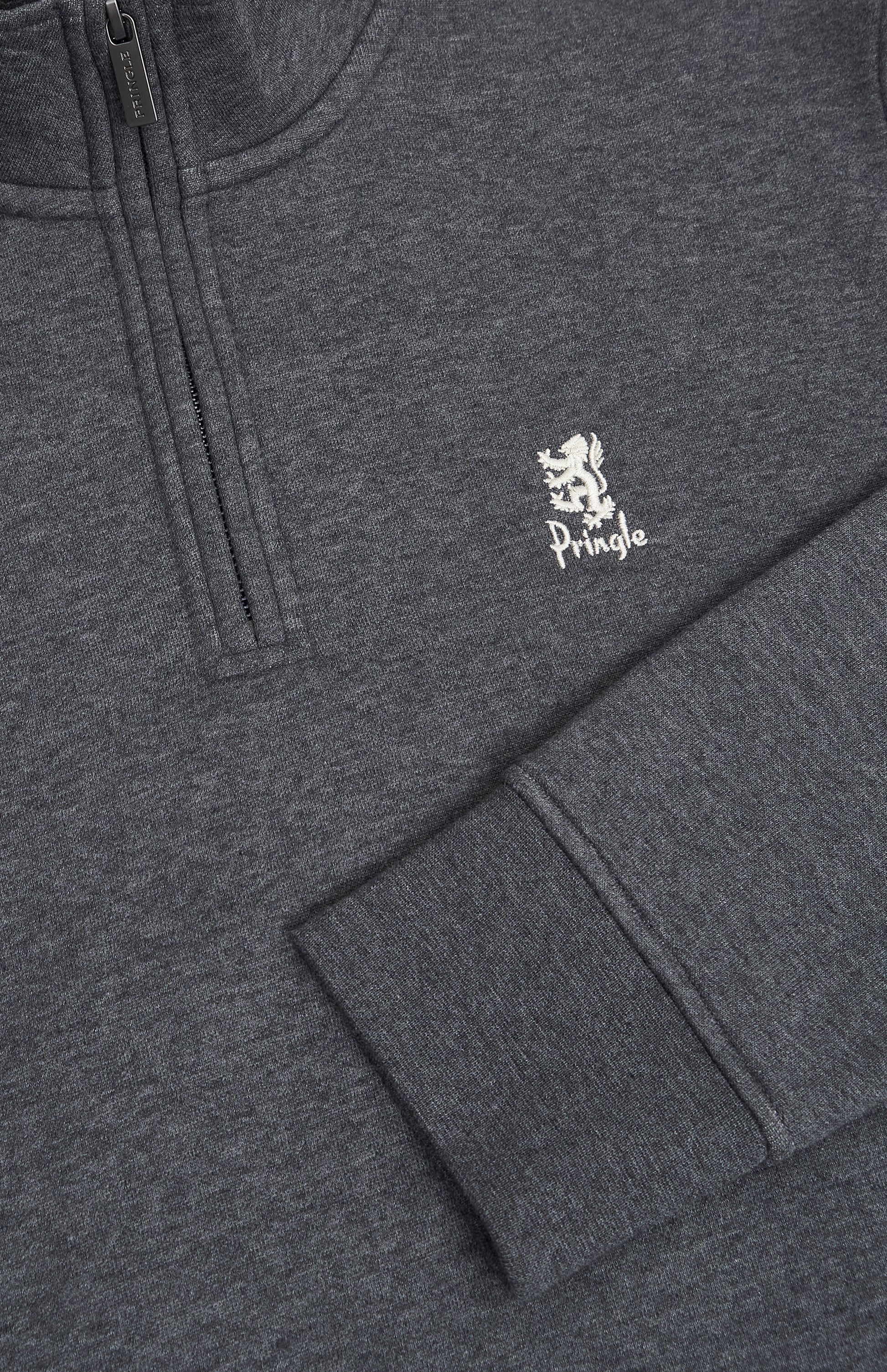 Pringle of Scotland Men's Qtr Zip Track Jumper In Charcoal Melange lion logo embroidery