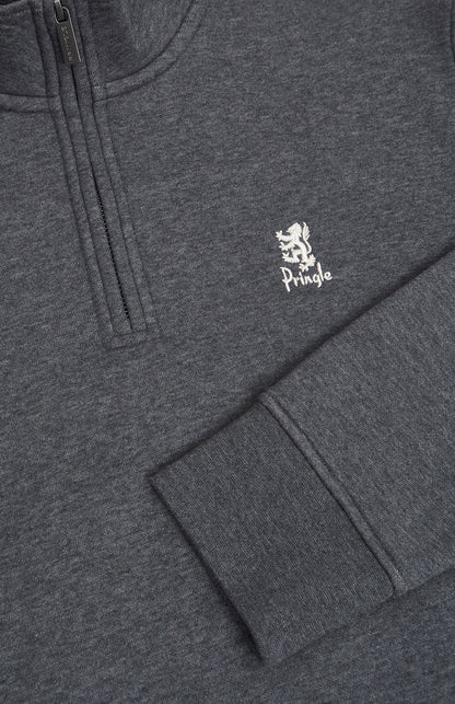 Pringle of Scotland Men's Qtr Zip Track Jumper In Charcoal Melange lion logo embroidery