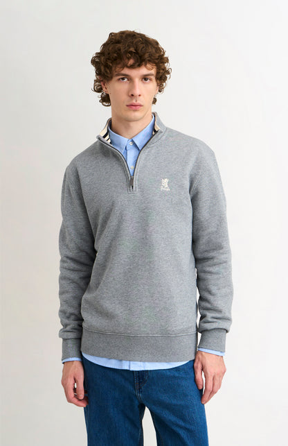 Men's Qtr Zip Track Jumper In Grey Melange