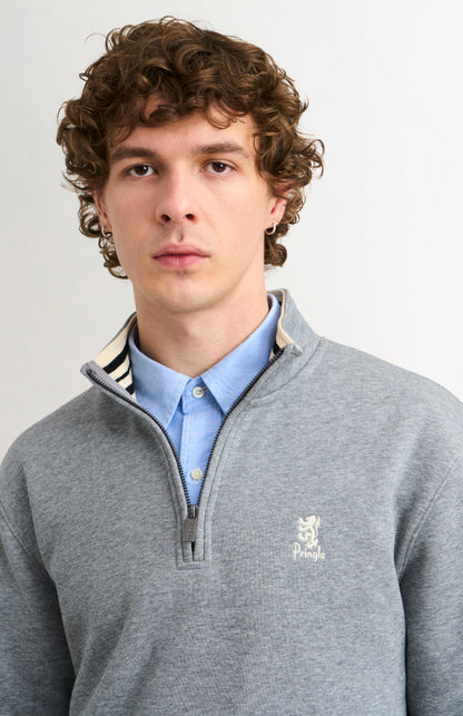 Men's Qtr Zip Track Jumper In Grey Melange
