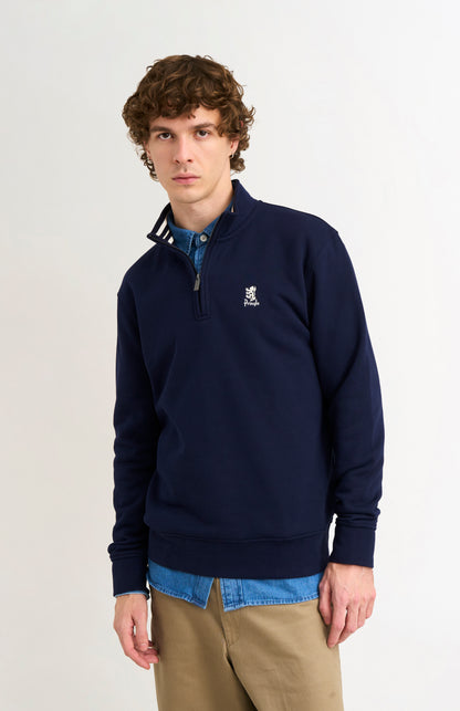 Men's Qtr Zip Track Jumper In Navy Blue