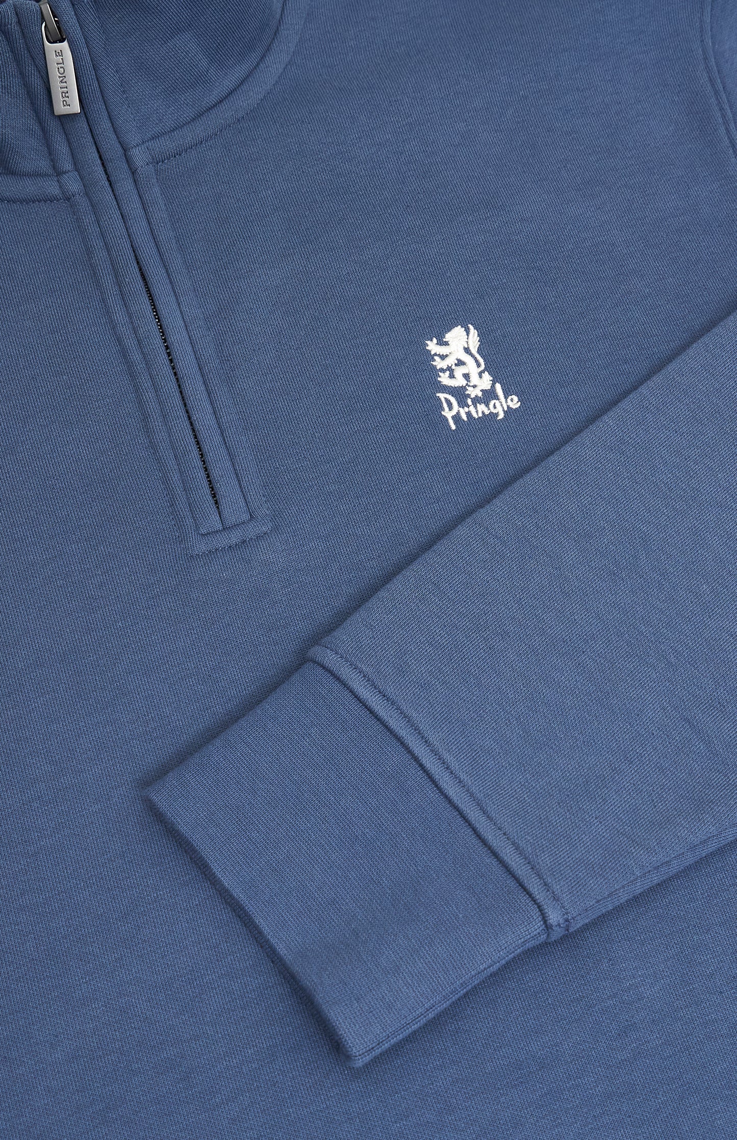 Pringle of Scotland Men's Qtr Zip Track Jumper In Bering Sea Blue loin logo embroidery detail