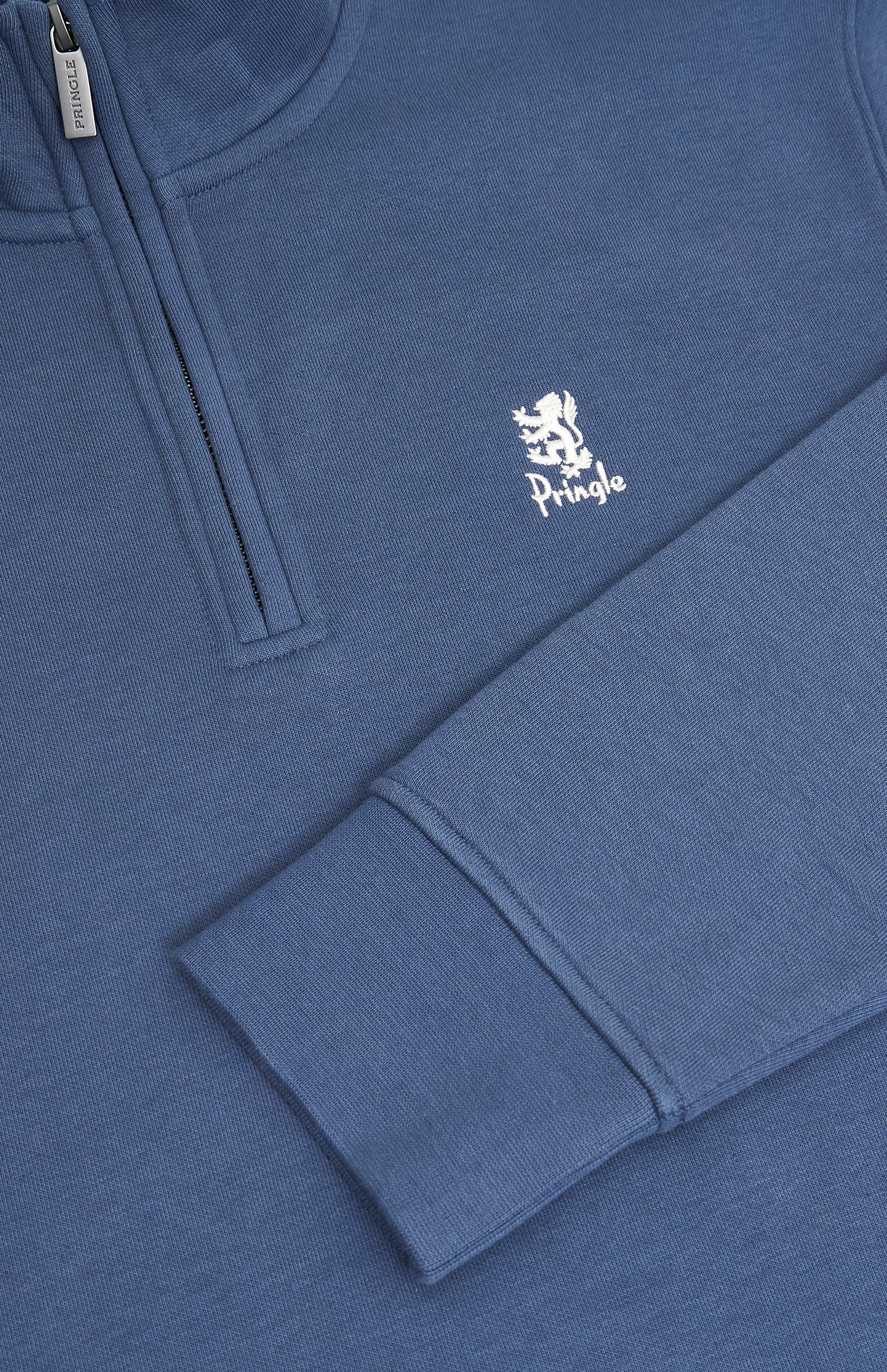 Pringle of Scotland Men's Qtr Zip Track Jumper In Bering Sea Blue loin logo embroidery detail