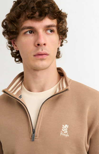 Men's Qtr Zip Track Jumper In Mushroom