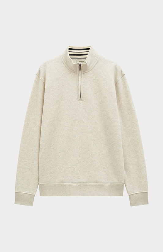 Men's Qtr Zip Track Jumper In Ecru Beige Melange