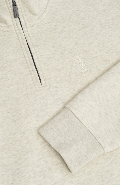 Pringle of Scotland Men's Qtr Zip Track Jumper In Ecru Beige Melange zip detail
