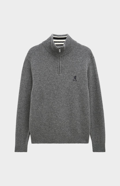 Men's Classic Qtr Zip Supersoft Lambswool Jumper In Grey Melange