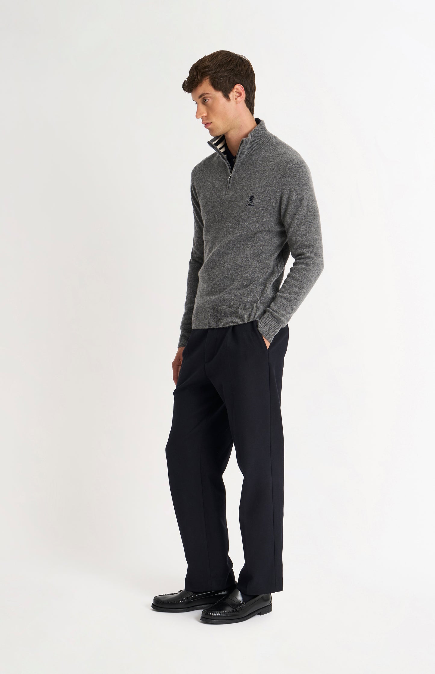 Men's Classic Qtr Zip Supersoft Lambswool Jumper In Grey Melange