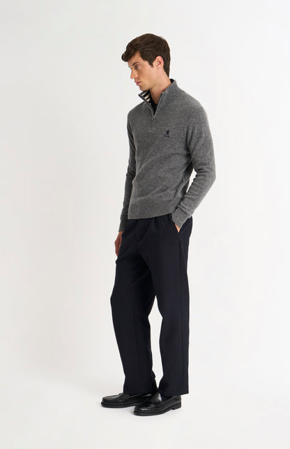 Men's Classic Qtr Zip Supersoft Lambswool Jumper In Grey Melange