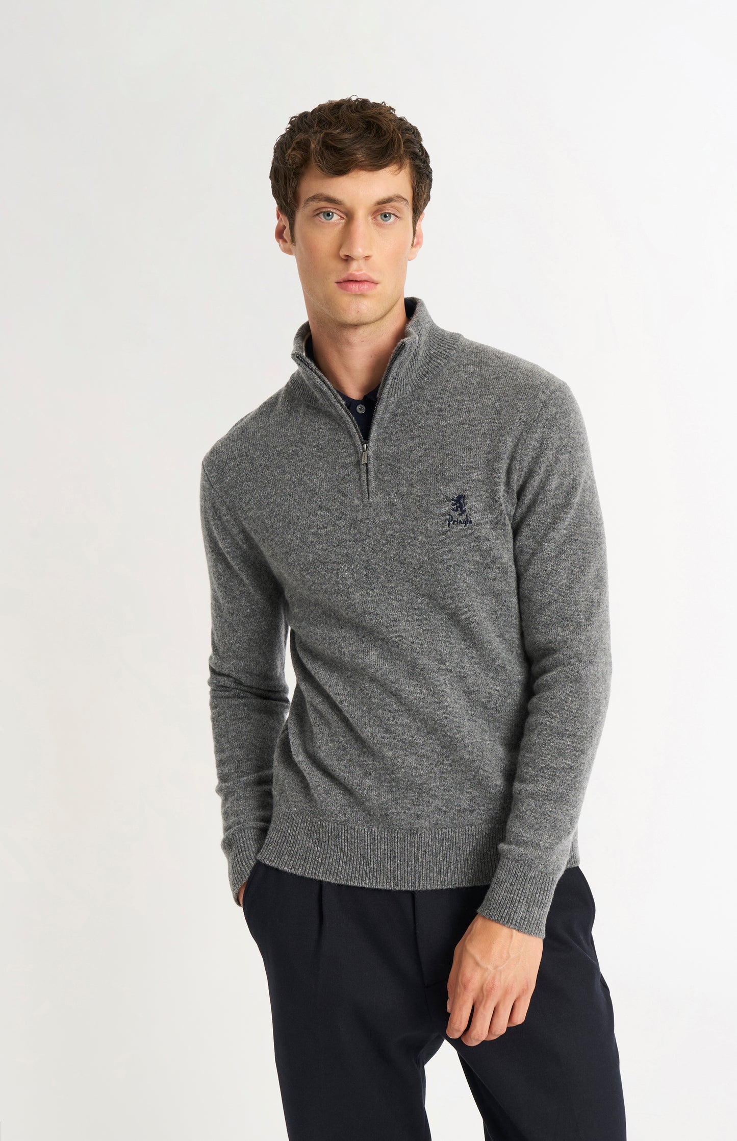 Men's Classic Qtr Zip Supersoft Lambswool Jumper In Grey Melange