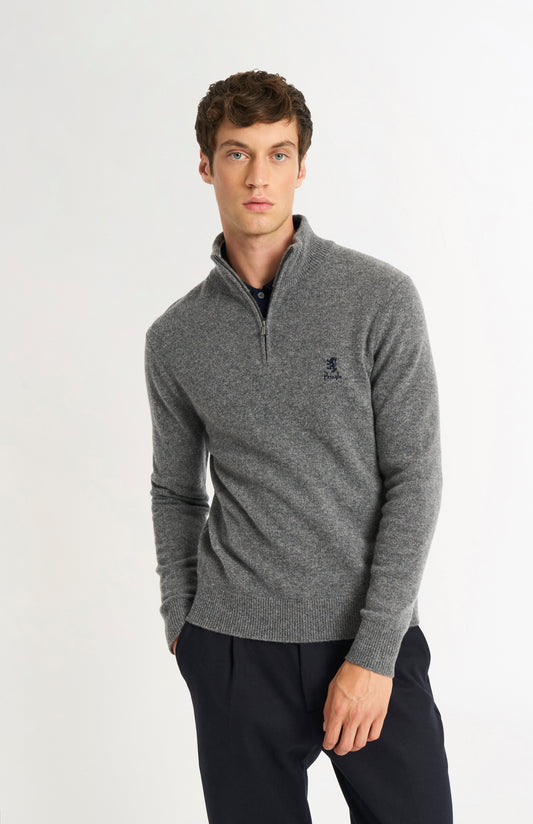 Men's Classic Qtr Zip Supersoft Lambswool Jumper In Grey Melange