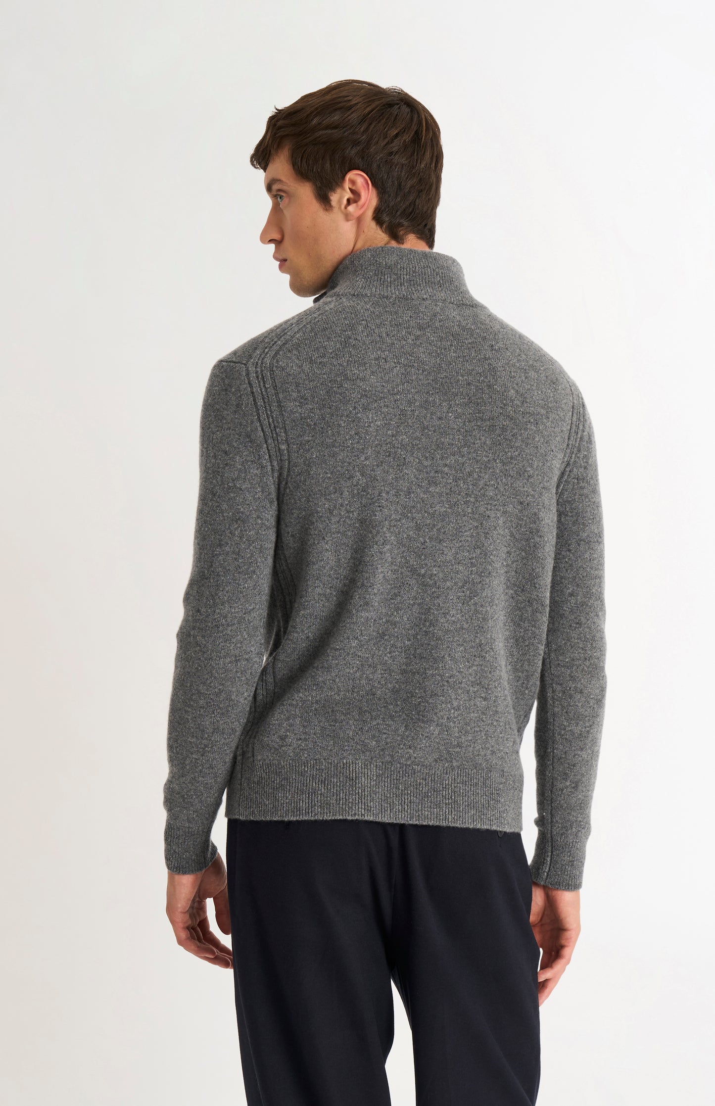 Men's Classic Qtr Zip Supersoft Lambswool Jumper In Grey Melange