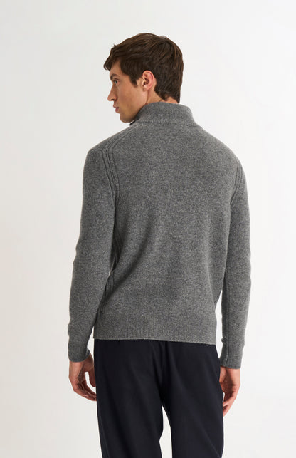 Men's Classic Qtr Zip Supersoft Lambswool Jumper In Grey Melange