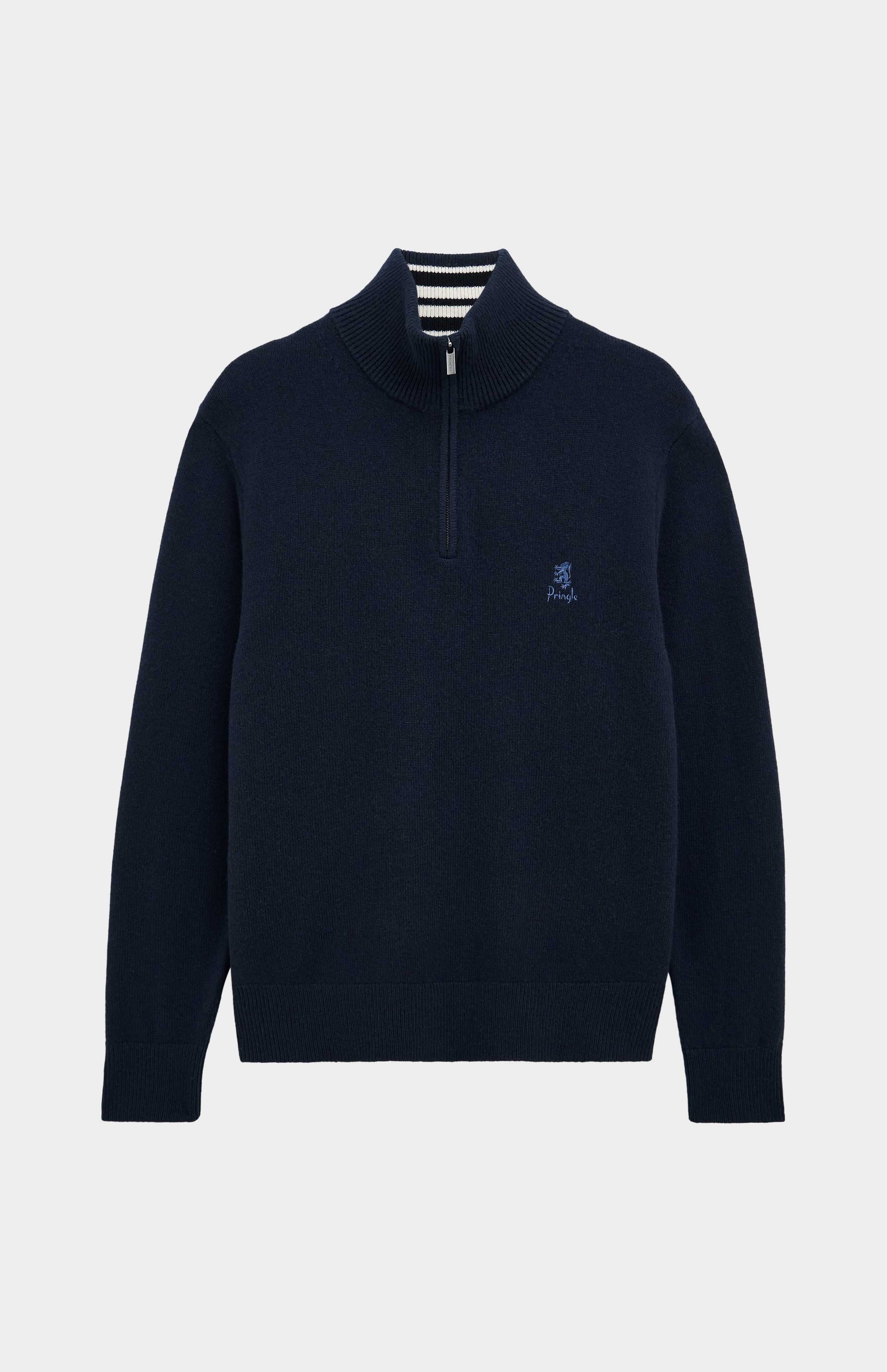 UK製 Pringle of Scotland High gauge knit Pringle of Scotland Men's Lambswool Qtr Zip Jumper In Navy Blue