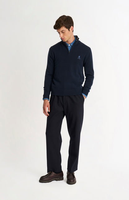 Men's Classic Qtr Zip Supersoft Lambswool Jumper In Navy Blue