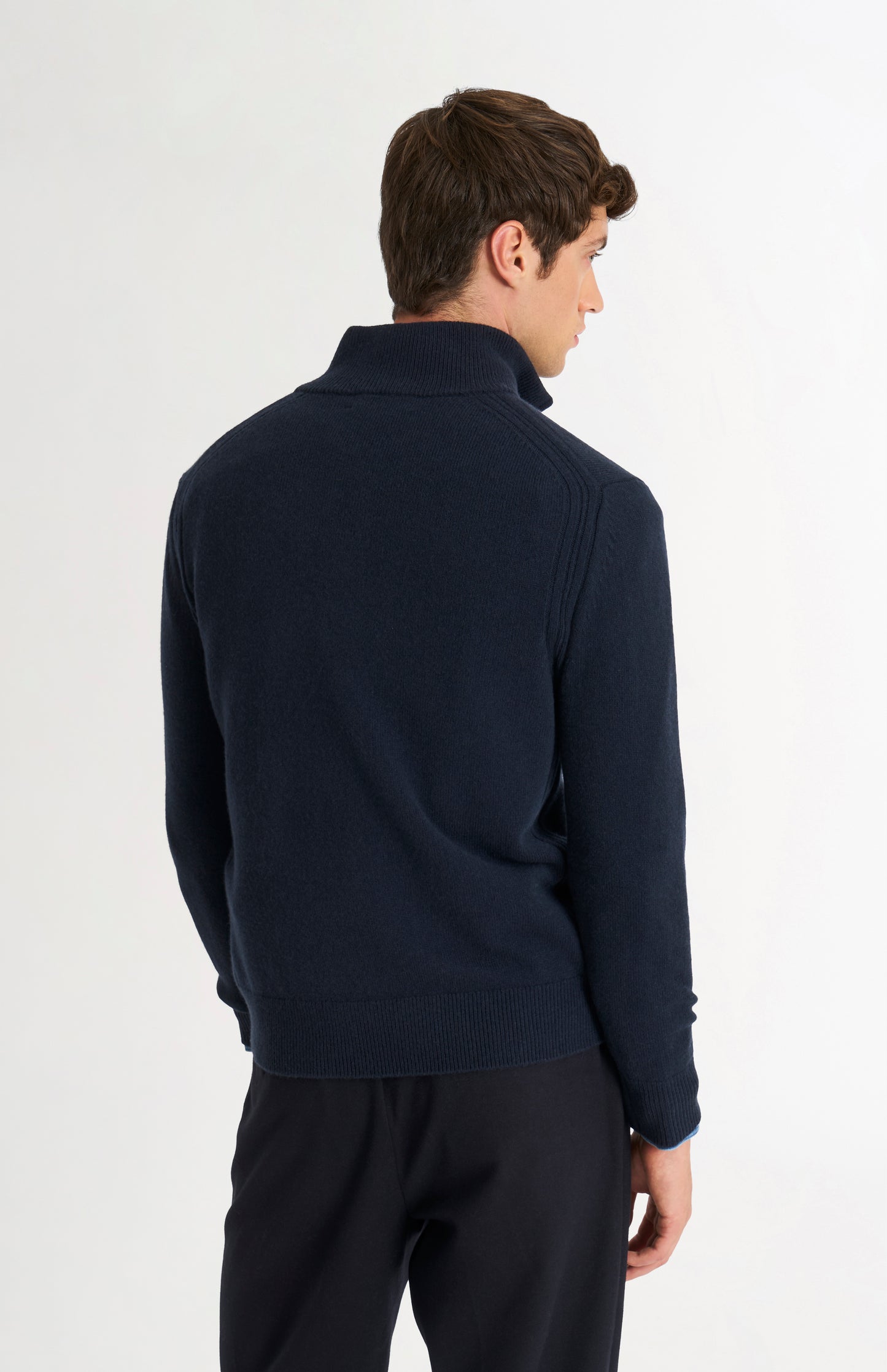 Men's Classic Qtr Zip Supersoft Lambswool Jumper In Navy Blue