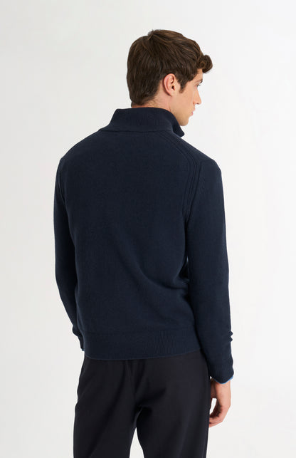 Men's Classic Qtr Zip Supersoft Lambswool Jumper In Navy Blue