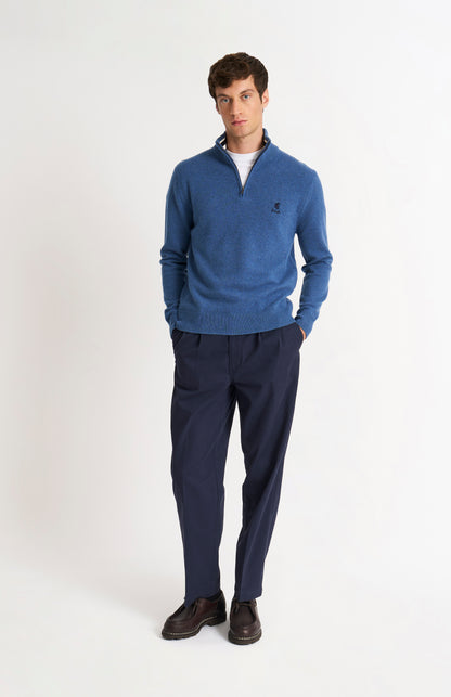Men's Classic Qtr Zip Supersoft Lambswool Jumper In Bering Sea Blue