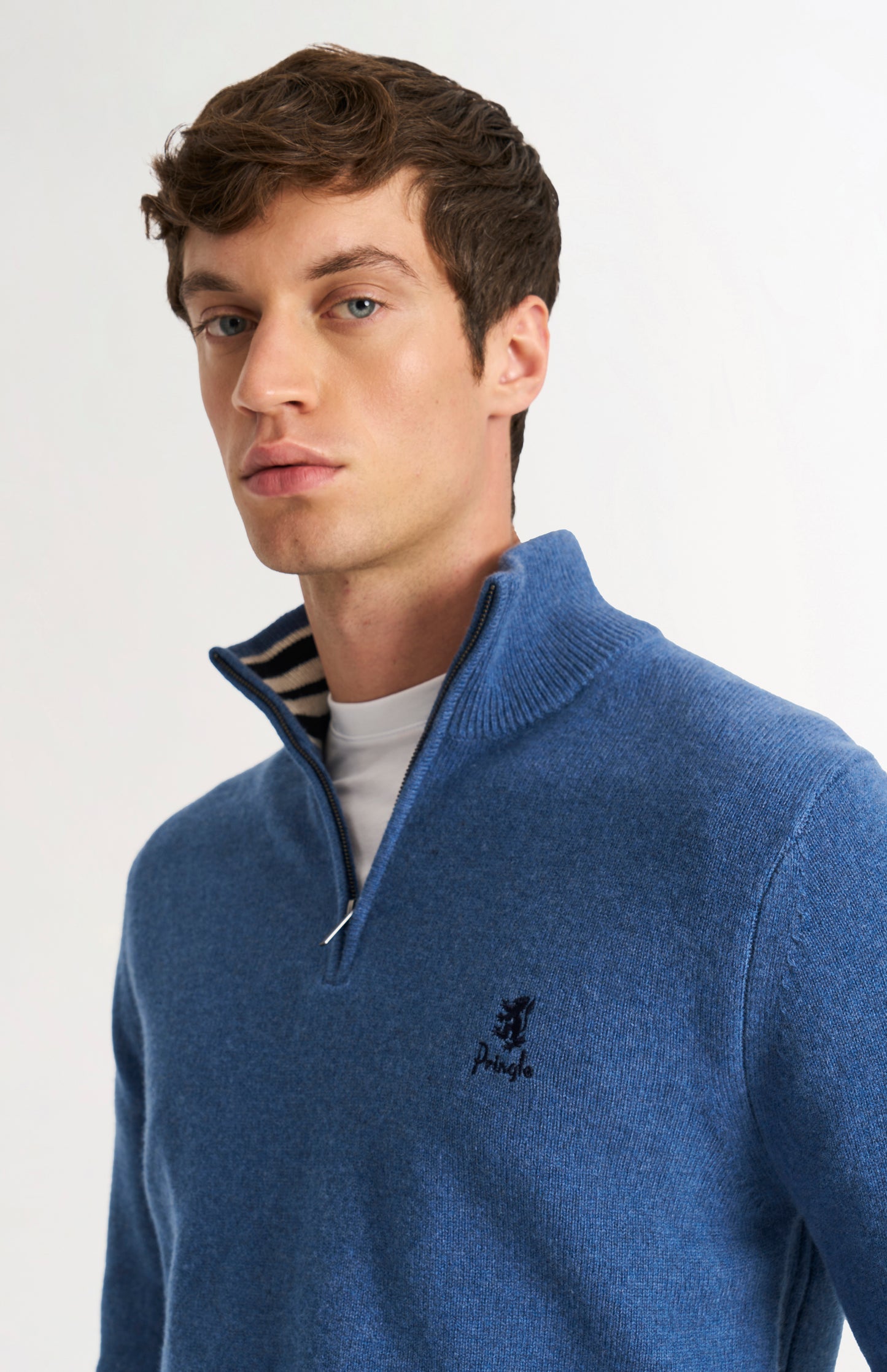 Men's Classic Qtr Zip Supersoft Lambswool Jumper In Bering Sea Blue