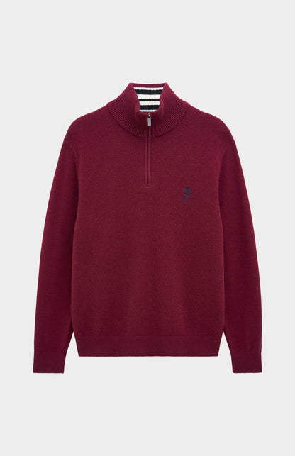Men's Classic Qtr Zip Supersoft Lambswool Jumper In Burgundy