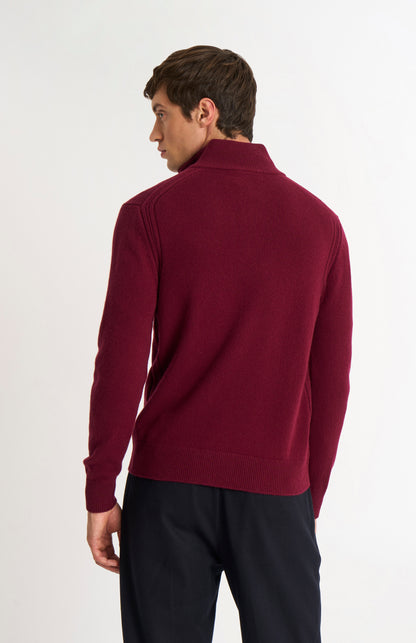 Men's Classic Qtr Zip Supersoft Lambswool Jumper In Burgundy