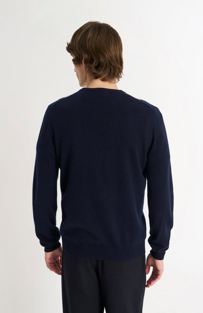 Men's Classic Crew Neck Cashmere Argyle Jumper In Navy / Camel / Blue