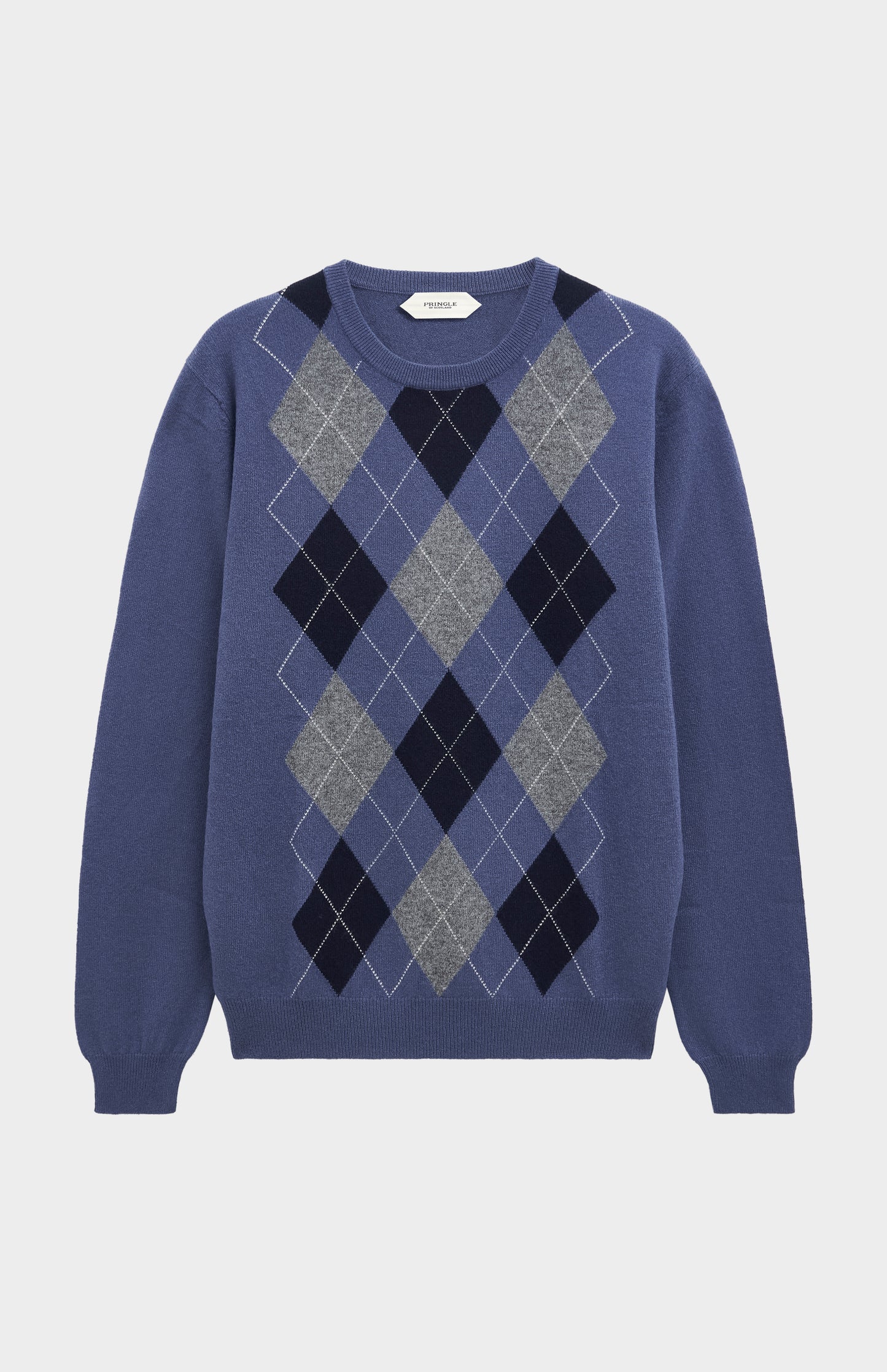 Men's Classic Crew Neck Cashmere Argyle Jumper In Blue / Navy / Grey