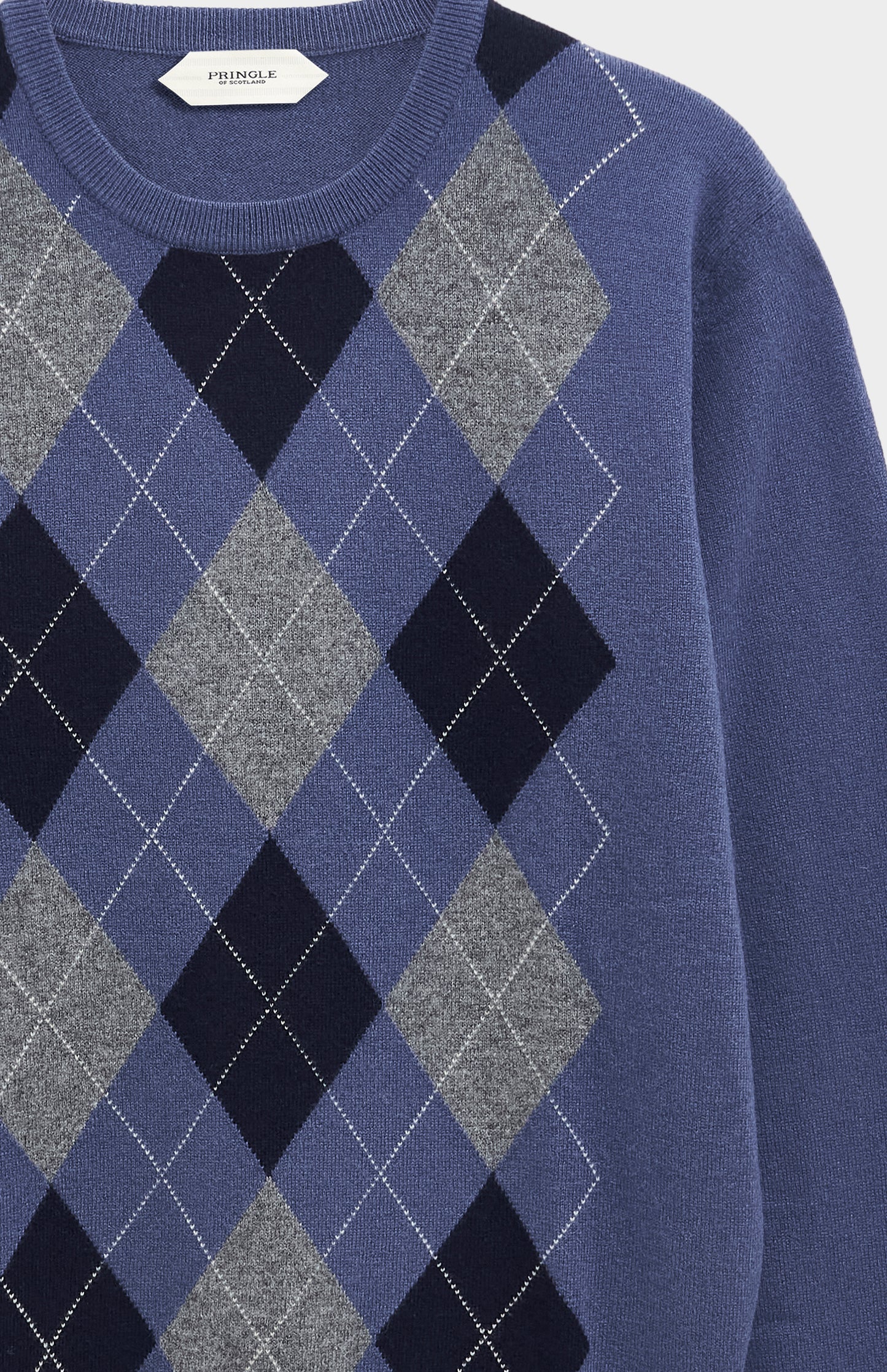 Men's Classic Crew Neck Cashmere Argyle Jumper In Blue / Navy / Grey