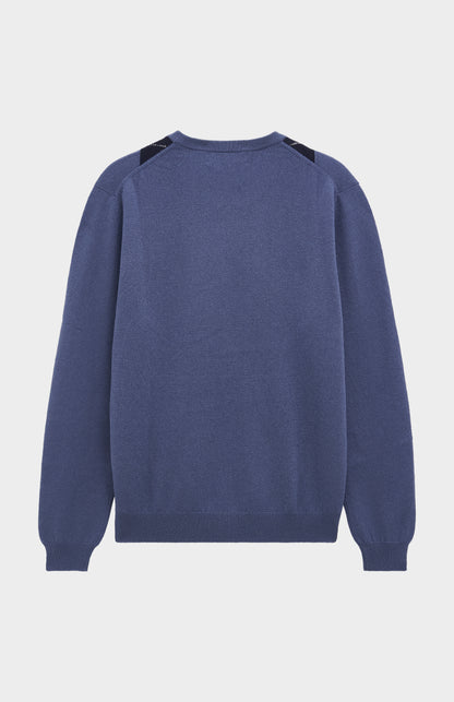 Men's Classic Crew Neck Cashmere Argyle Jumper In Blue / Navy / Grey