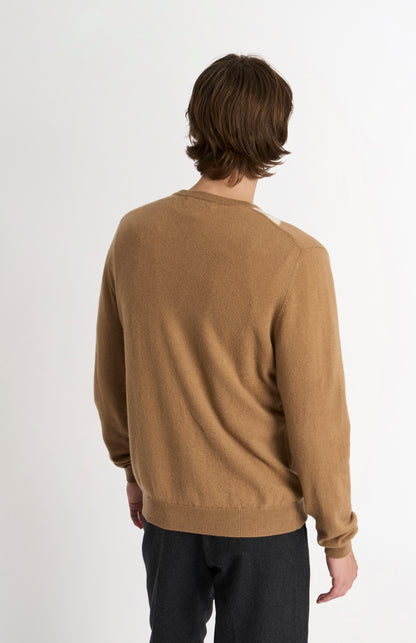 Men's Classic Crew Neck Cashmere Argyle Jumper In Camel / Ecru / Grey