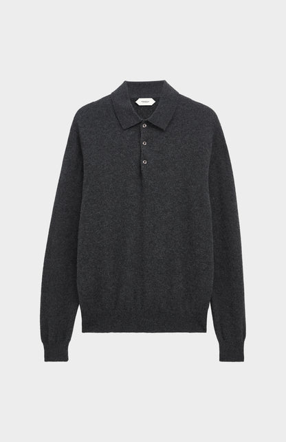Men's Classic Polo Shirt Cashmere Jumper In Charcoal Melange