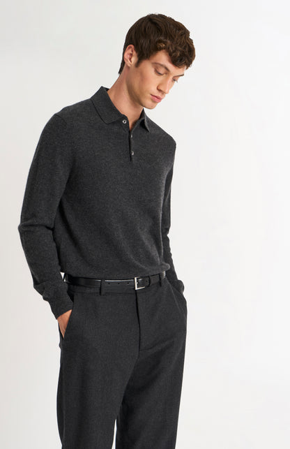 Men's Classic Polo Shirt Cashmere Jumper In Charcoal Melange