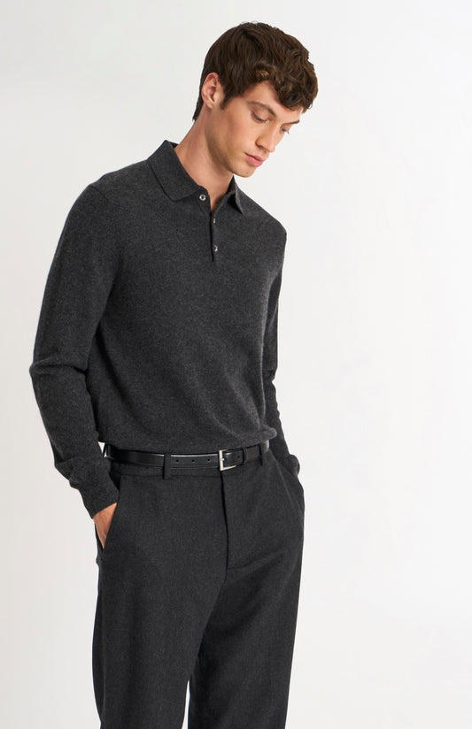 Men's Classic Polo Shirt Cashmere Jumper In Charcoal Melange