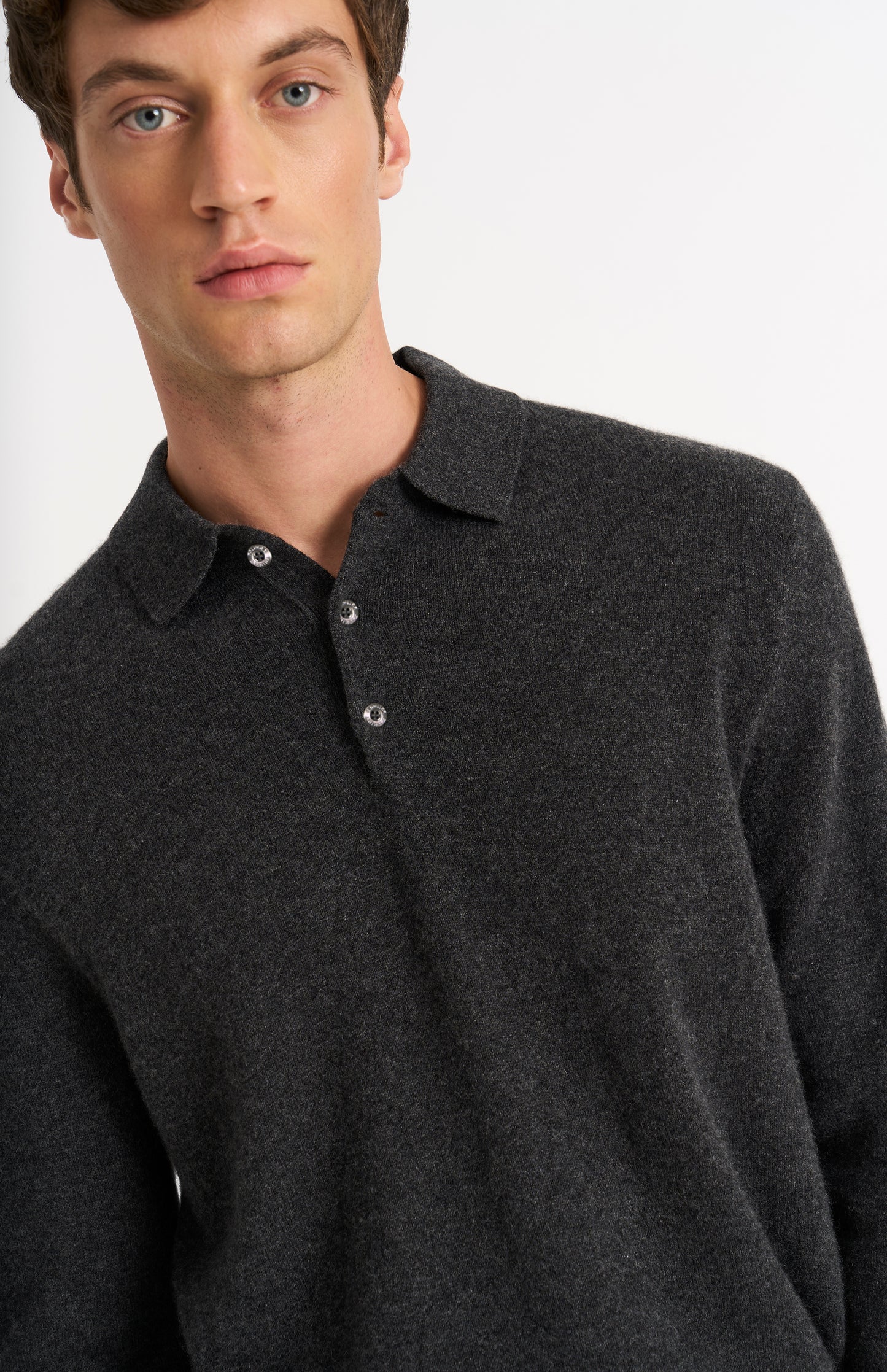 Men's Classic Polo Shirt Cashmere Jumper In Charcoal Melange