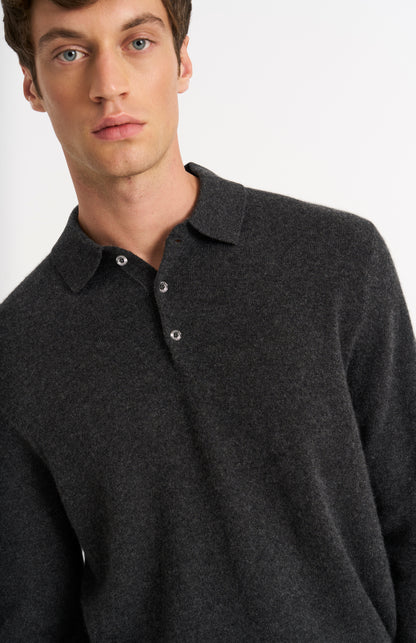 Men's Classic Polo Shirt Cashmere Jumper In Charcoal Melange