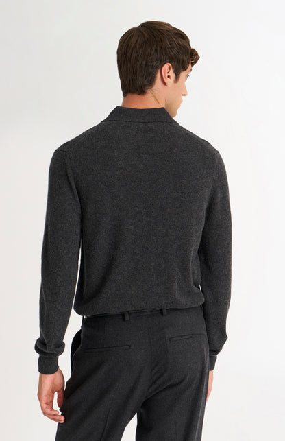 Men's Classic Polo Shirt Cashmere Jumper In Charcoal Melange
