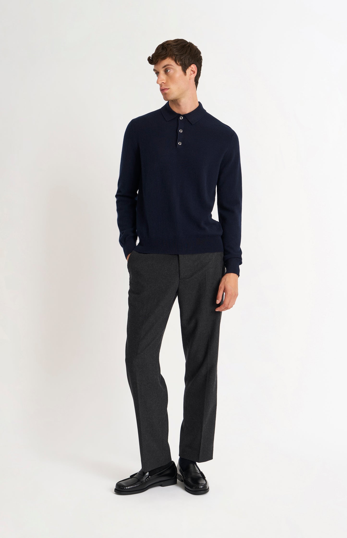 Men's Classic Polo Shirt Cashmere Jumper In Navy Blue