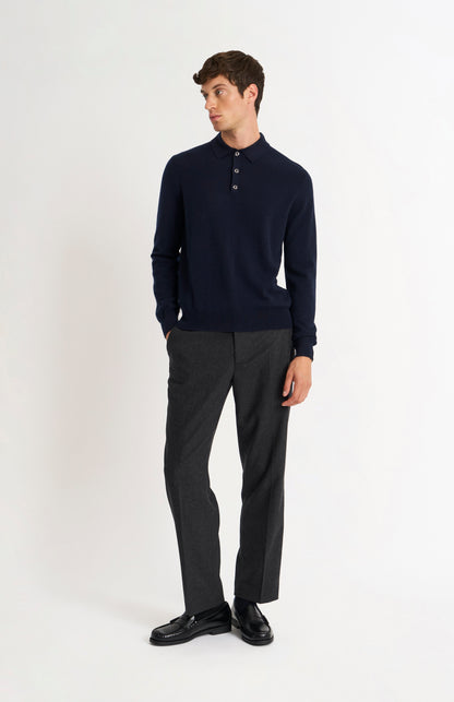 Men's Classic Polo Shirt Cashmere Jumper In Navy Blue