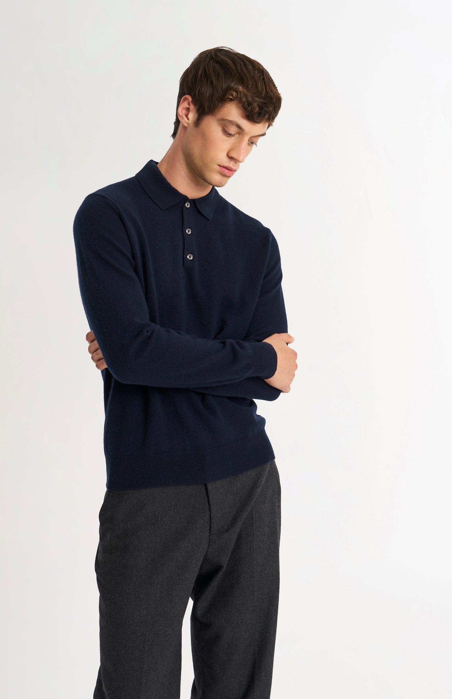 Men's Classic Polo Shirt Cashmere Jumper In Navy Blue