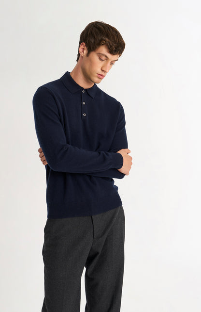 Men's Classic Polo Shirt Cashmere Jumper In Navy Blue