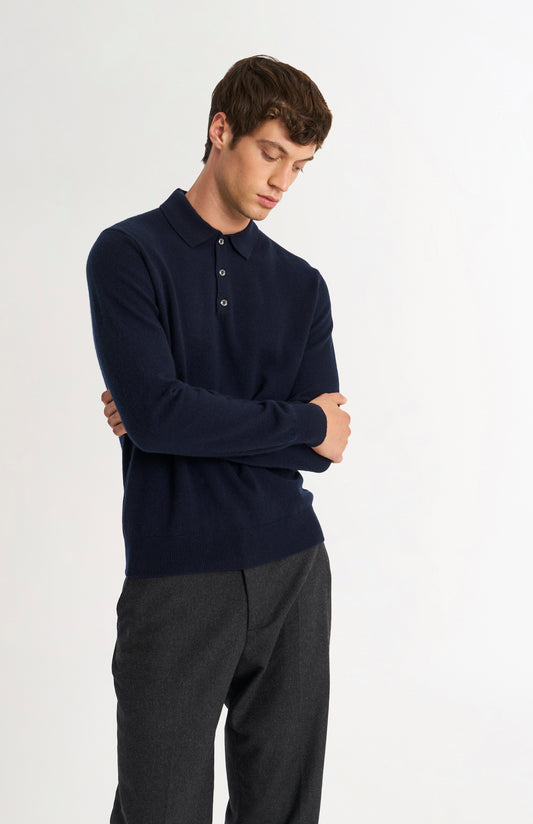 Men's Classic Polo Shirt Cashmere Jumper In Navy Blue
