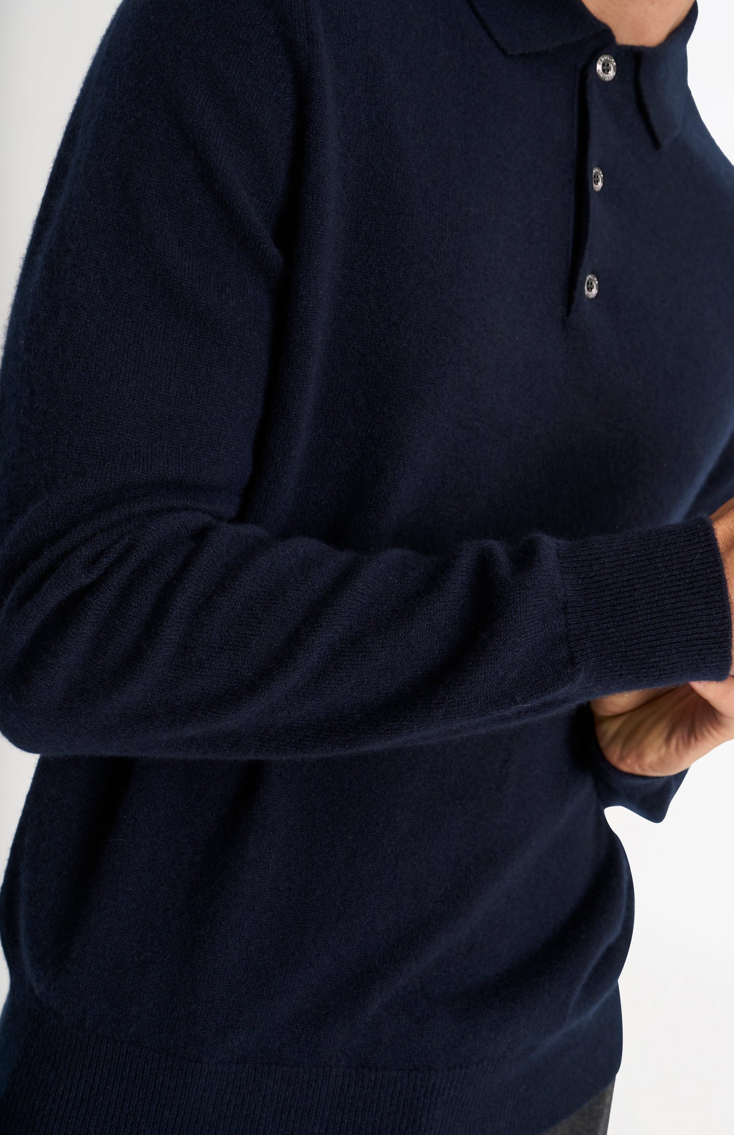 Men's Classic Polo Shirt Cashmere Jumper In Navy Blue