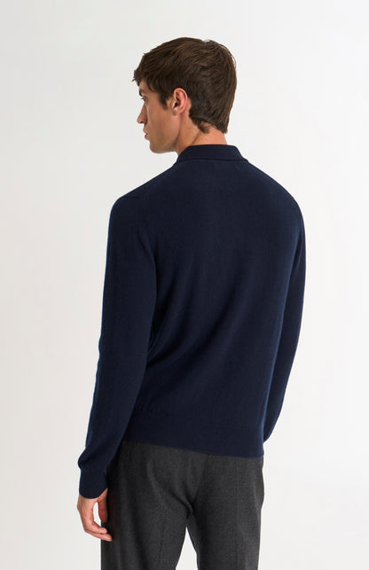 Men's Classic Polo Shirt Cashmere Jumper In Navy Blue