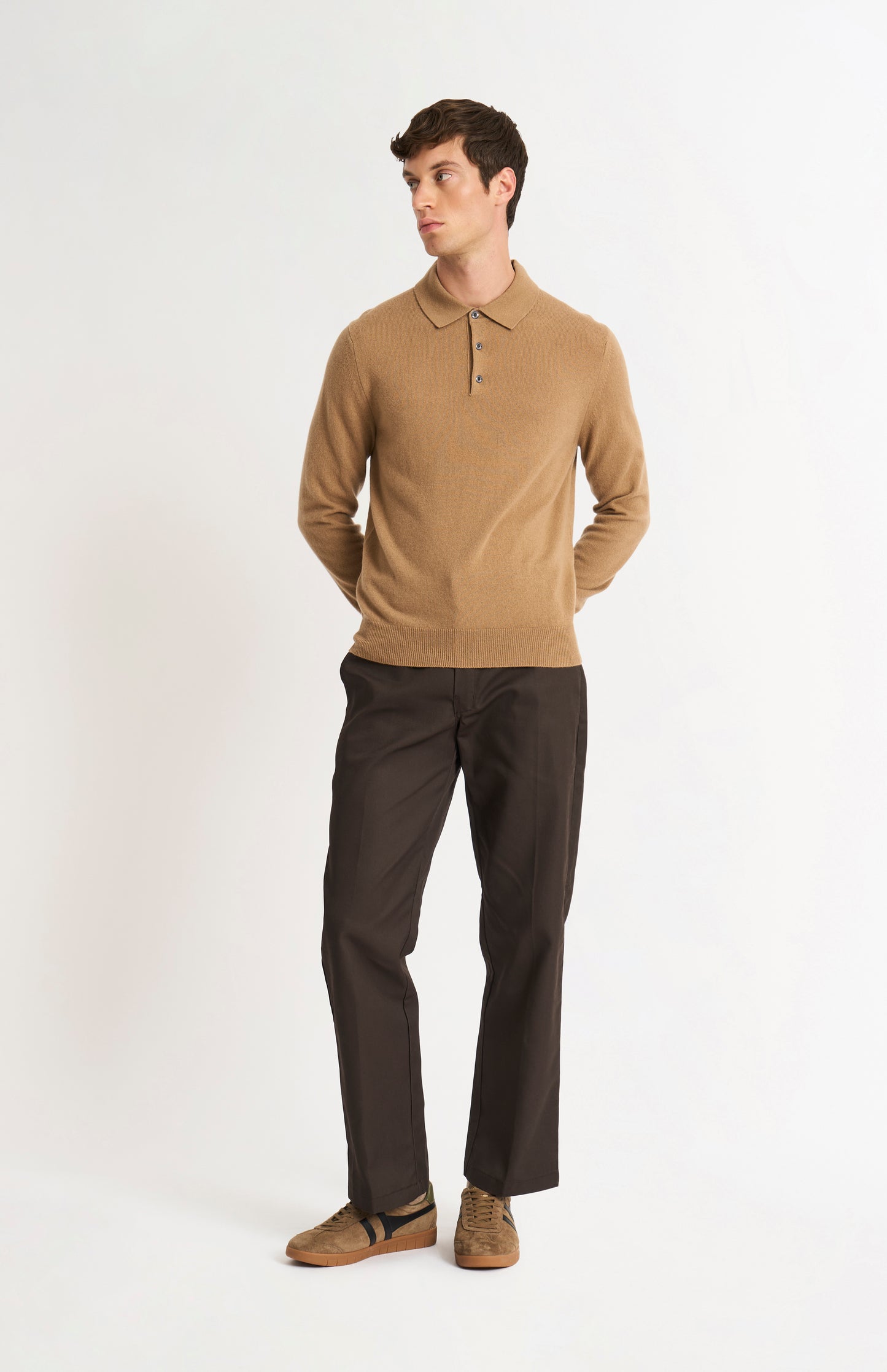 Men's Classic Polo Shirt Cashmere Jumper In Camel