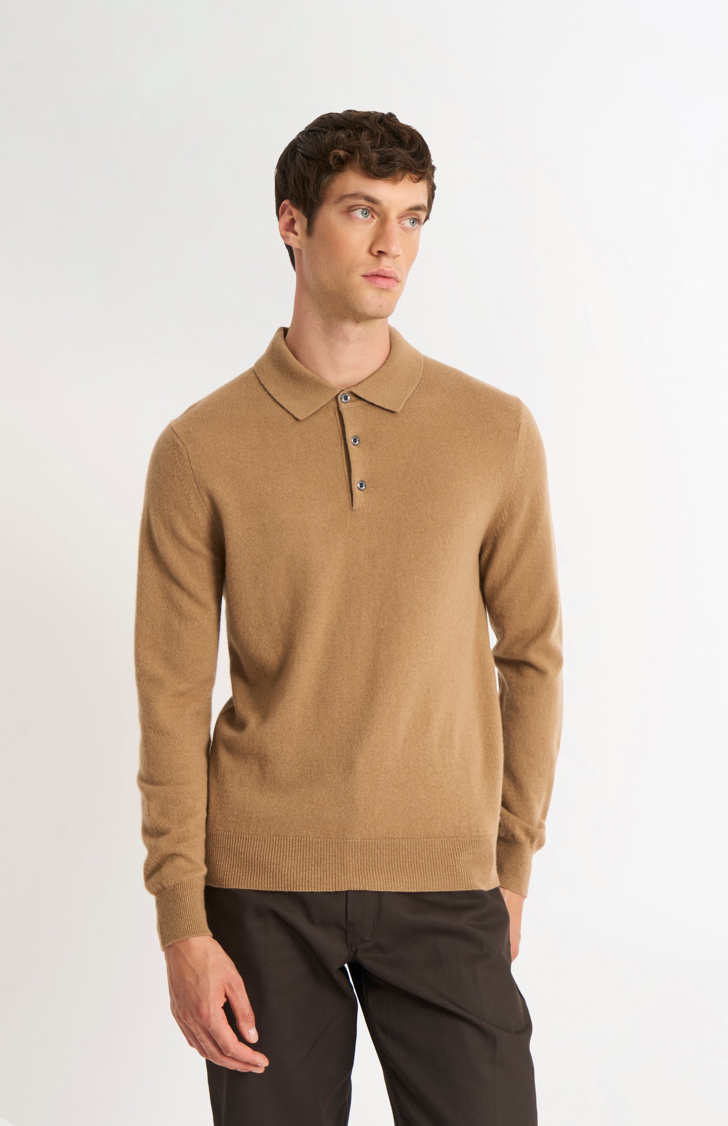 Men's Classic Polo Shirt Cashmere Jumper In Camel
