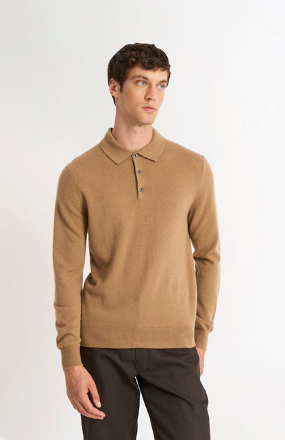 Men's Classic Polo Shirt Cashmere Jumper In Camel