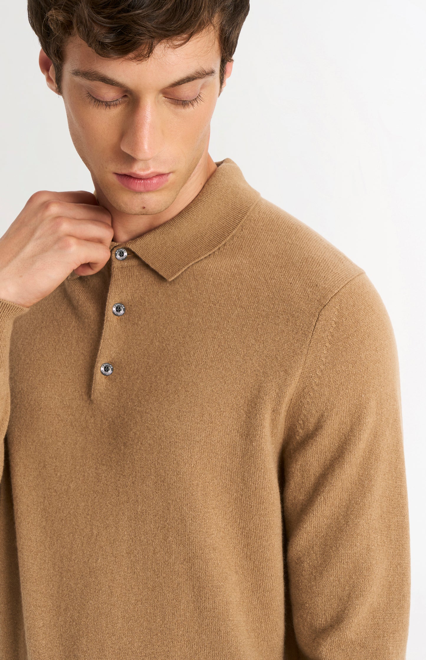 Men's Classic Polo Shirt Cashmere Jumper In Camel