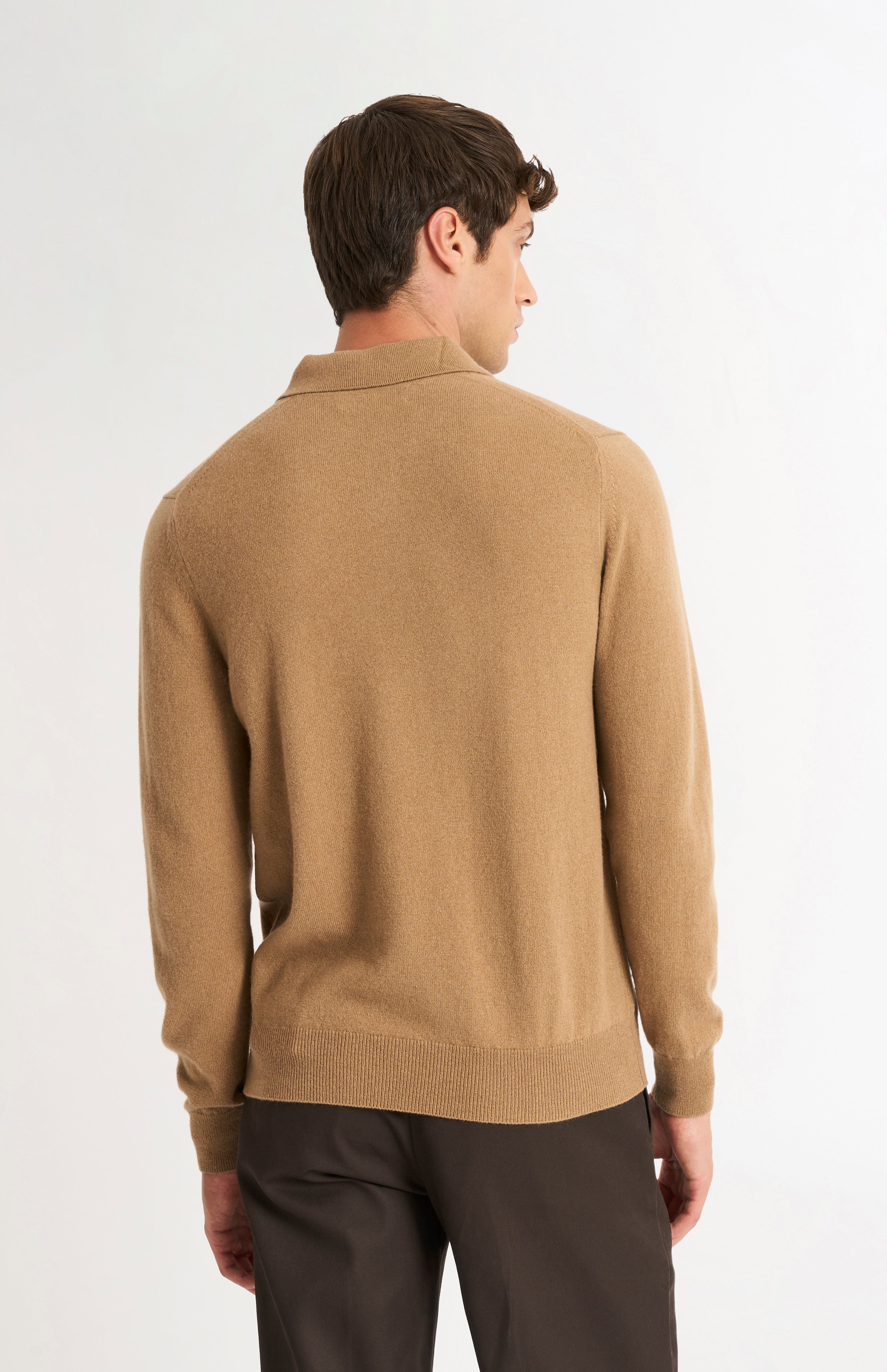 Pringle of Scotland Men's Cashmere Polo Shirt Jumper In Camel