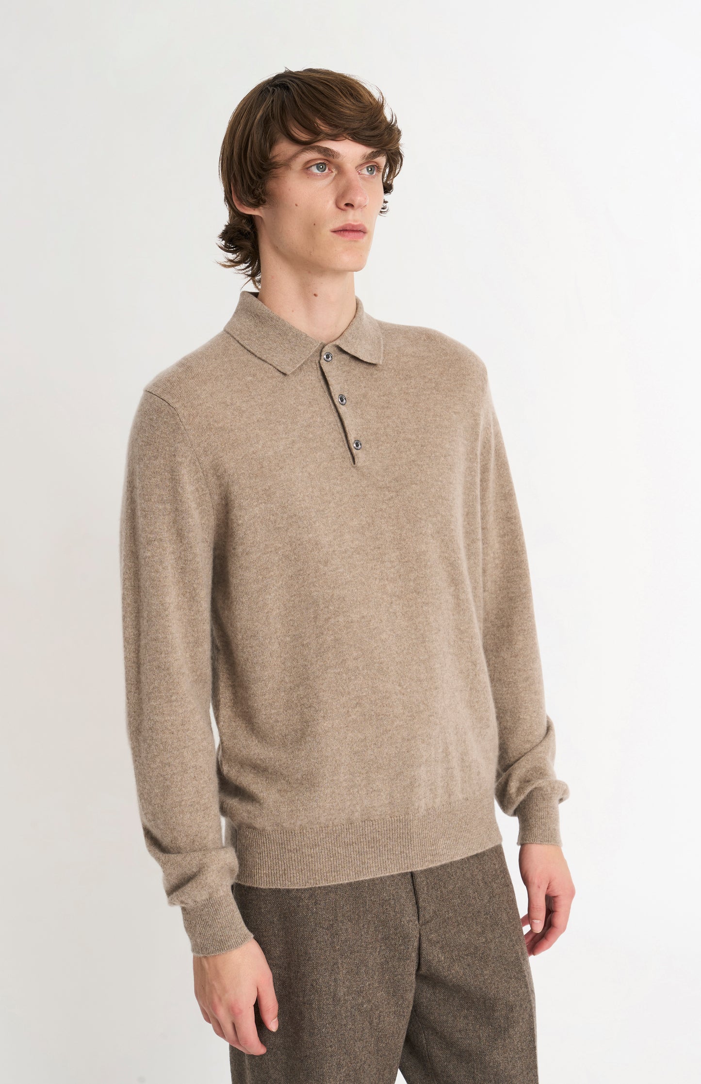 Men's Classic Polo Shirt Cashmere Jumper In Mushroom