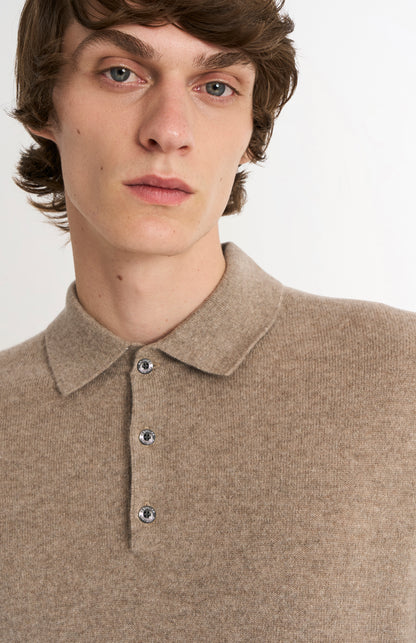 Men's Classic Polo Shirt Cashmere Jumper In Mushroom